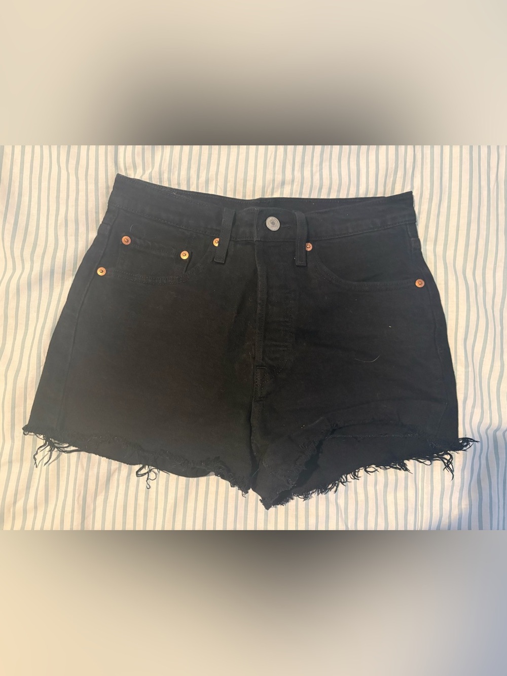 Levi's Black High-Rise Distressed Denim Shorts